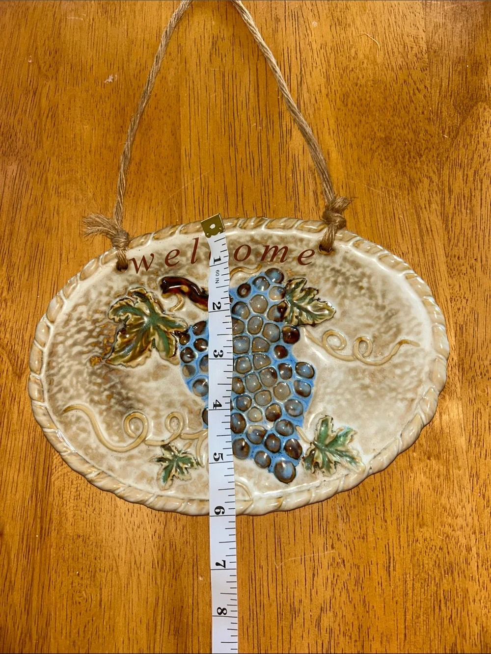 Welcome Ceramic Grape Wall Plaque - Blue & Green